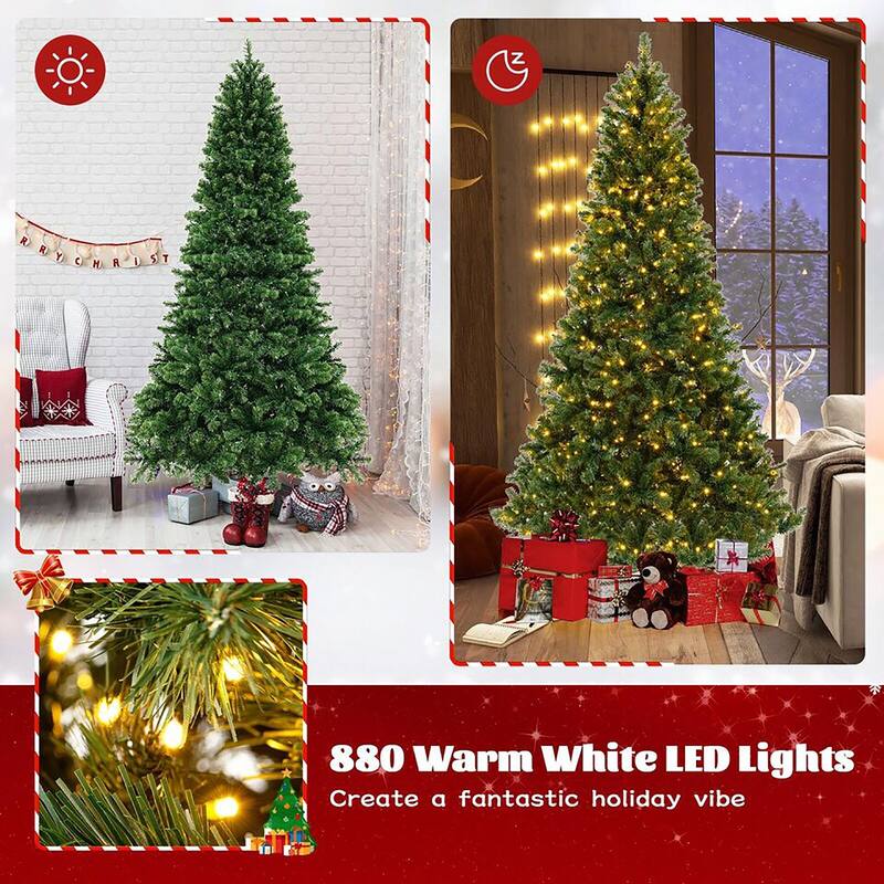 Gymax 8 FT Pre-Lit PVC Christmas Tree & Storage Bag w/ Warm White LED