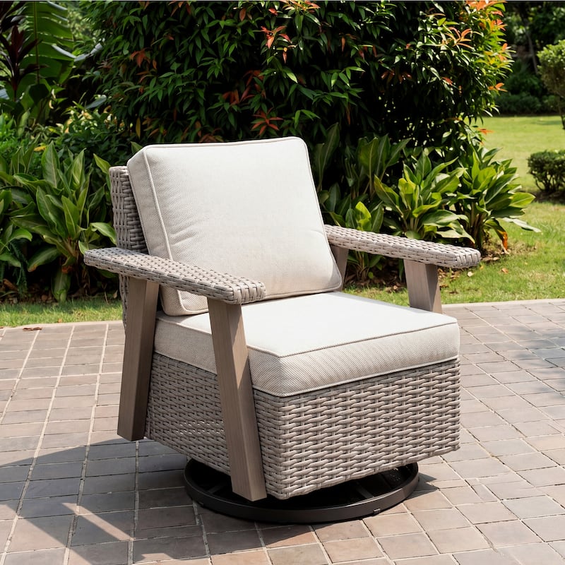 Cozywor Wicker Patio Outdoor Rocking Chair Swivel Lounge Chair
