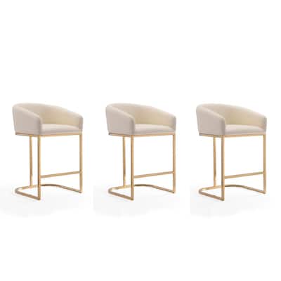 Manhattan Comfort Louvre 36 in. Titanium Gold Stainless Steel Counter Height Bar Stool (Set of 3)