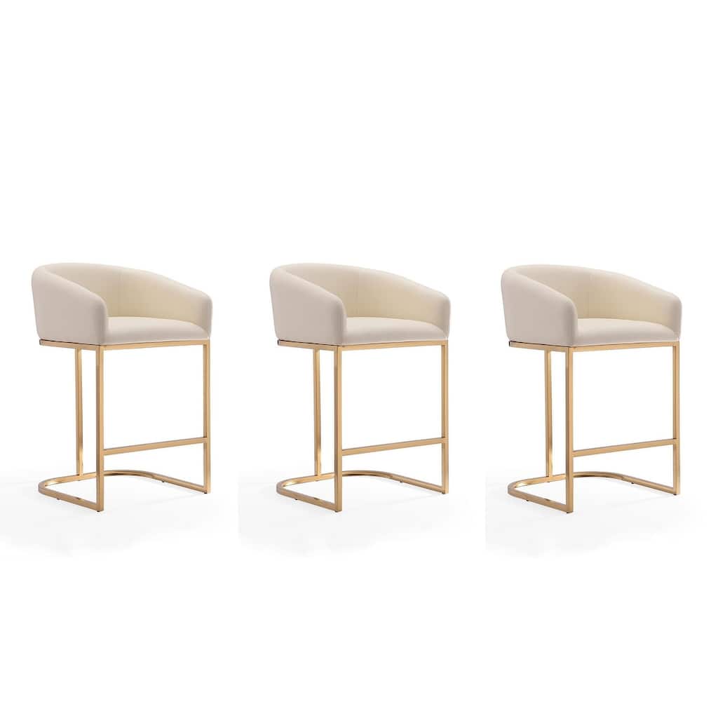 Manhattan Comfort Louvre 36 in. Titanium Gold Stainless Steel Counter Height Bar Stool (Set of 3)