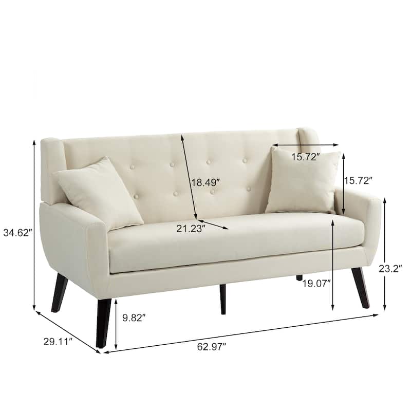 Tufted Linen/Cotton 2-Seater Sofa with Pillows
