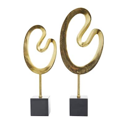 Marble Abstract Sculpture with Black Base - Set of 2 Gold - CosmoLiving by Cosmopolitan
