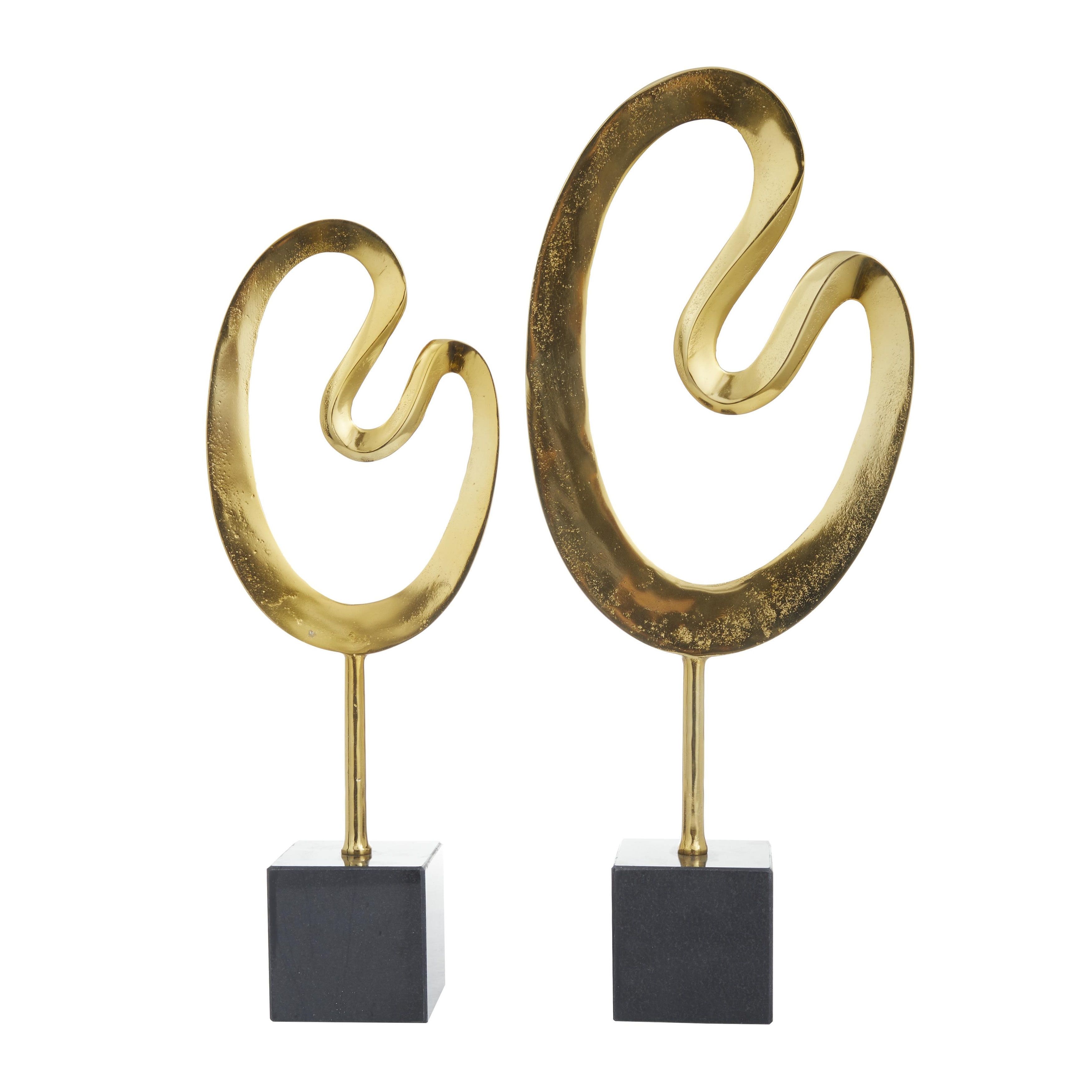 Marble Abstract Sculpture with Black Base - Set of 2 Gold - CosmoLiving by Cosmopolitan