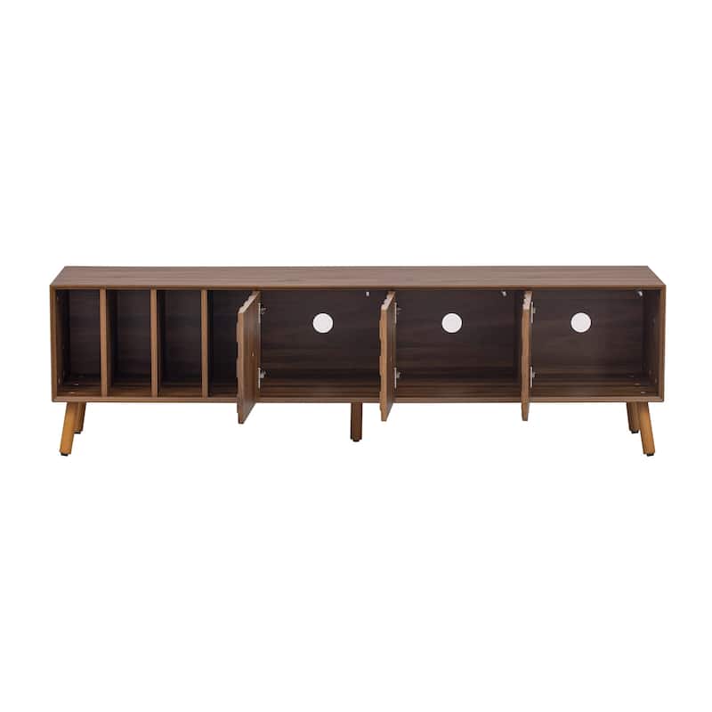 TV Stand with Sliding Doors and Shelves, Entertainment Center with Storage, Media Console Table with 5 Solid Wood Legs