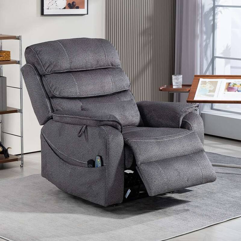 Dual Motor Oversized 180° Lay Flat Chenille Power Lift Recliner Chair with Retractable Tray, Wireless Charge