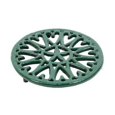 Minuteman International Enameled Sunburst Round Trivet for Stoves, 7 Inch Diameter, Green
