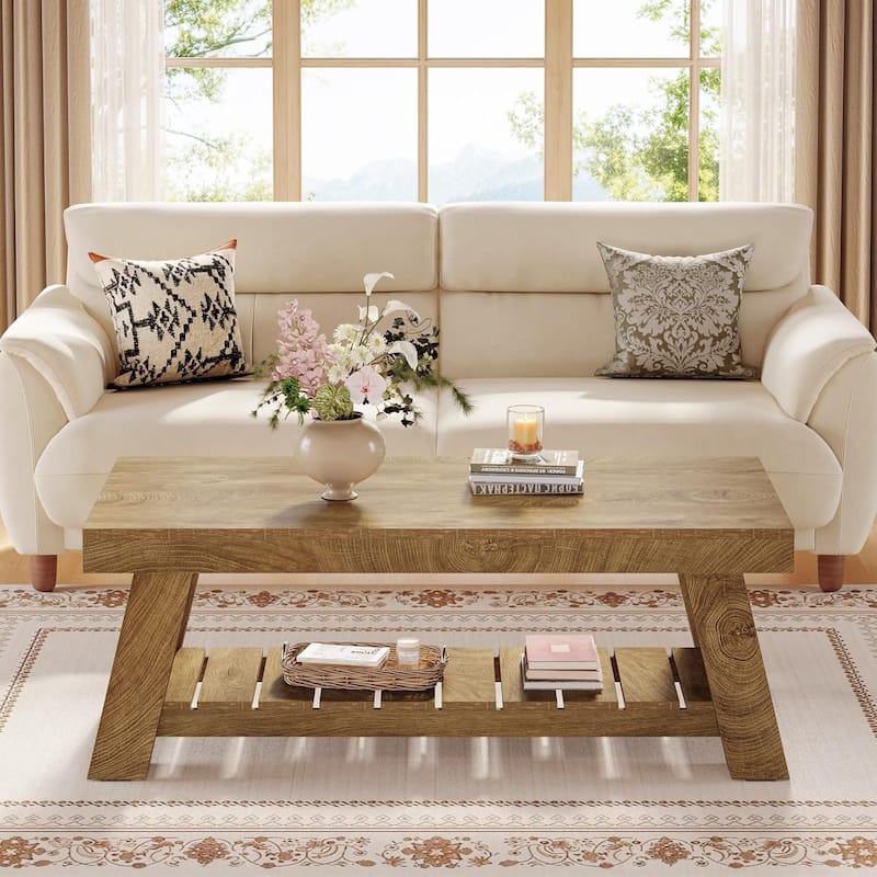 47.24" Rectangular Coffee Table, Farmhouse Wood Center Tables for Living Room