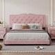 preview thumbnail 9 of 19, Queen Platform Bed with Tufted Velvet Headboard and Rivet Detail