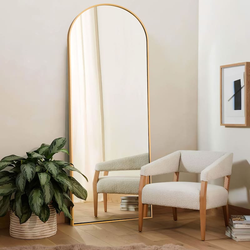 Arch Floor & Full Length Gold Framed Wall Mirror - 65"×22" - Right Angle