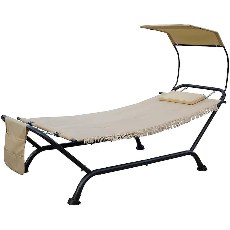 Kozyard Ailsa Outdoor Patio Hammock with Stand, Pillow, Storage Pockets - Beige