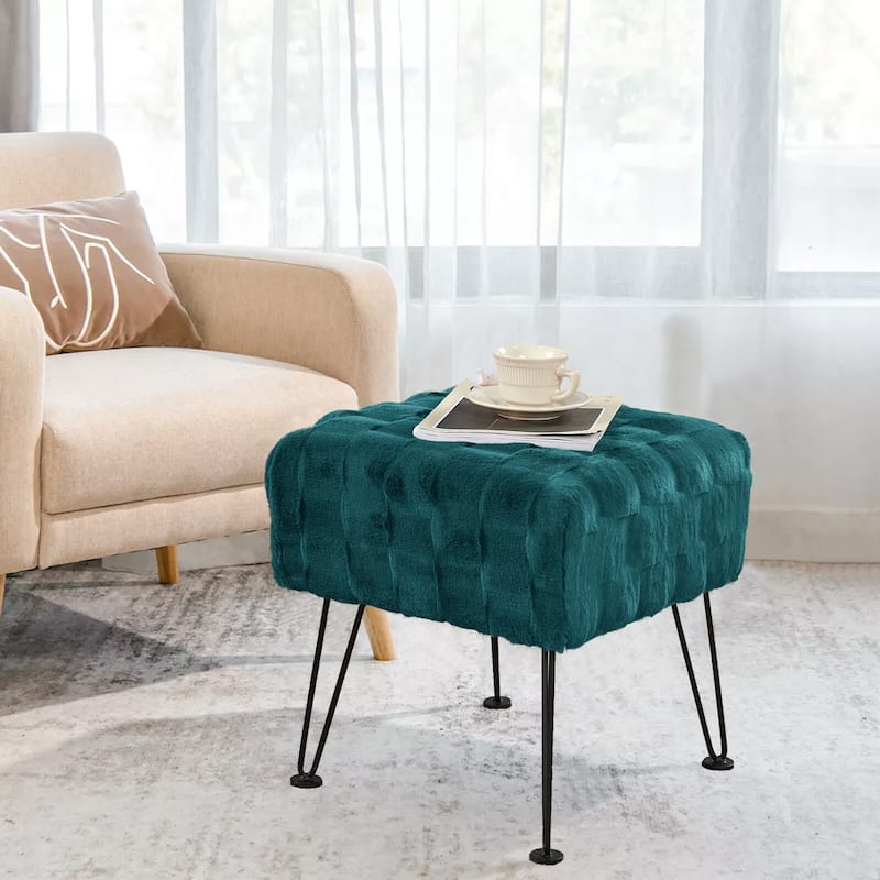 Home Soft Things Brick FauxFur Stool Soft Ottoman Furry Padded Seat - 17" x 17" x 17" - Teal