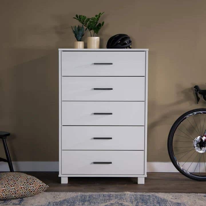 Farmhouse Style 5 Drawer Chest Solid Wood Bedroom Furniture
