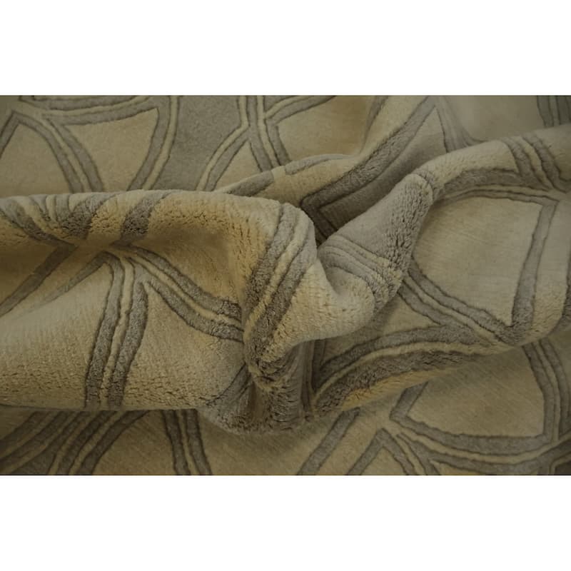Hand Knotted Oriental 100% Wool Carpet Modern Geometric Beige & Ivories Nepalese Area Rug - 9' 8'' X 8' 2''