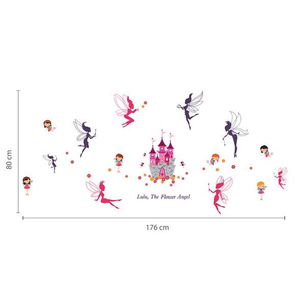 dimension image slide 1 of 3, Walplus Pink Castle Colorful Fairies Kids Wall Sticker Nursery Decor