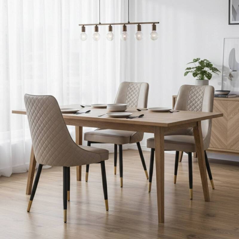 Allure Modern High Back Fabric/Leather Upholstered Dining Chairs with Oak Wood Legs and Diamond Stitching (Set of 2)