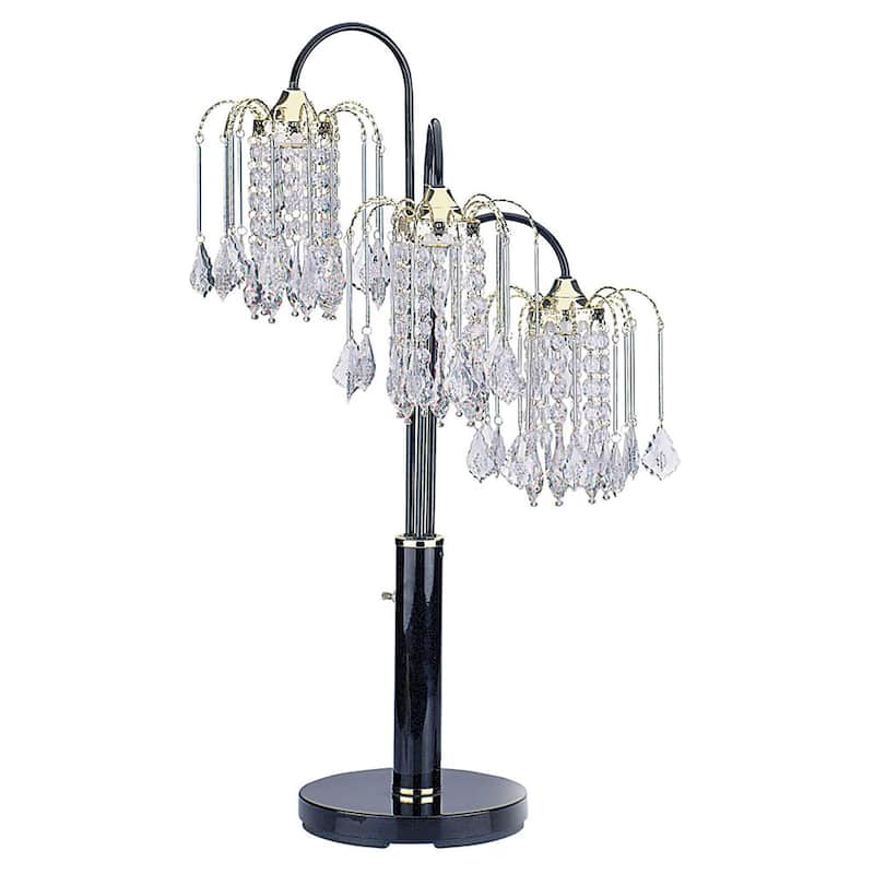 34" Black Metal Three Light Chandelier Table Lamp - 15 x 15 x 34