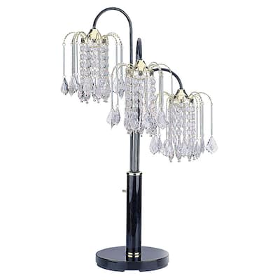 34" Black Metal Three Light Chandelier Table Lamp - 15 x 15 x 34