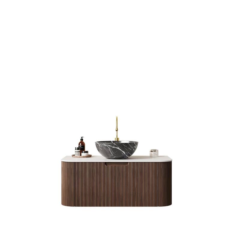Wall Mounted Bathroom Vanity with Black Bowl Ceramic Basin