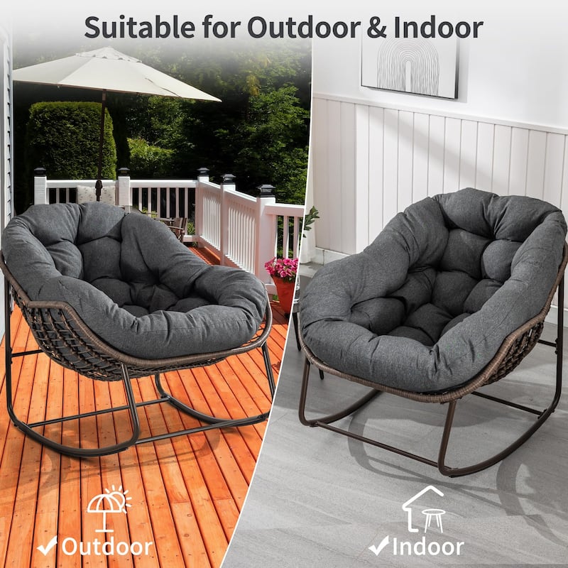 Outdoor Rattan Rocker Recliner Chair With Polyester Padded Cushion （set of 2）