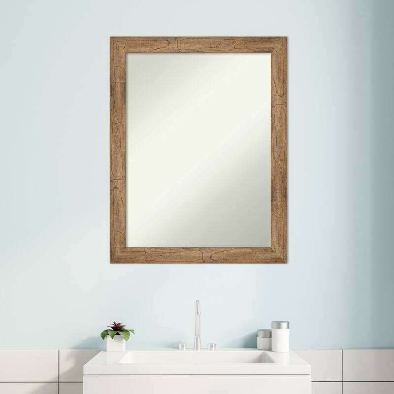 Non-Beveled Wood Bathroom Wall Mirror - Owl Brown Narrow Frame