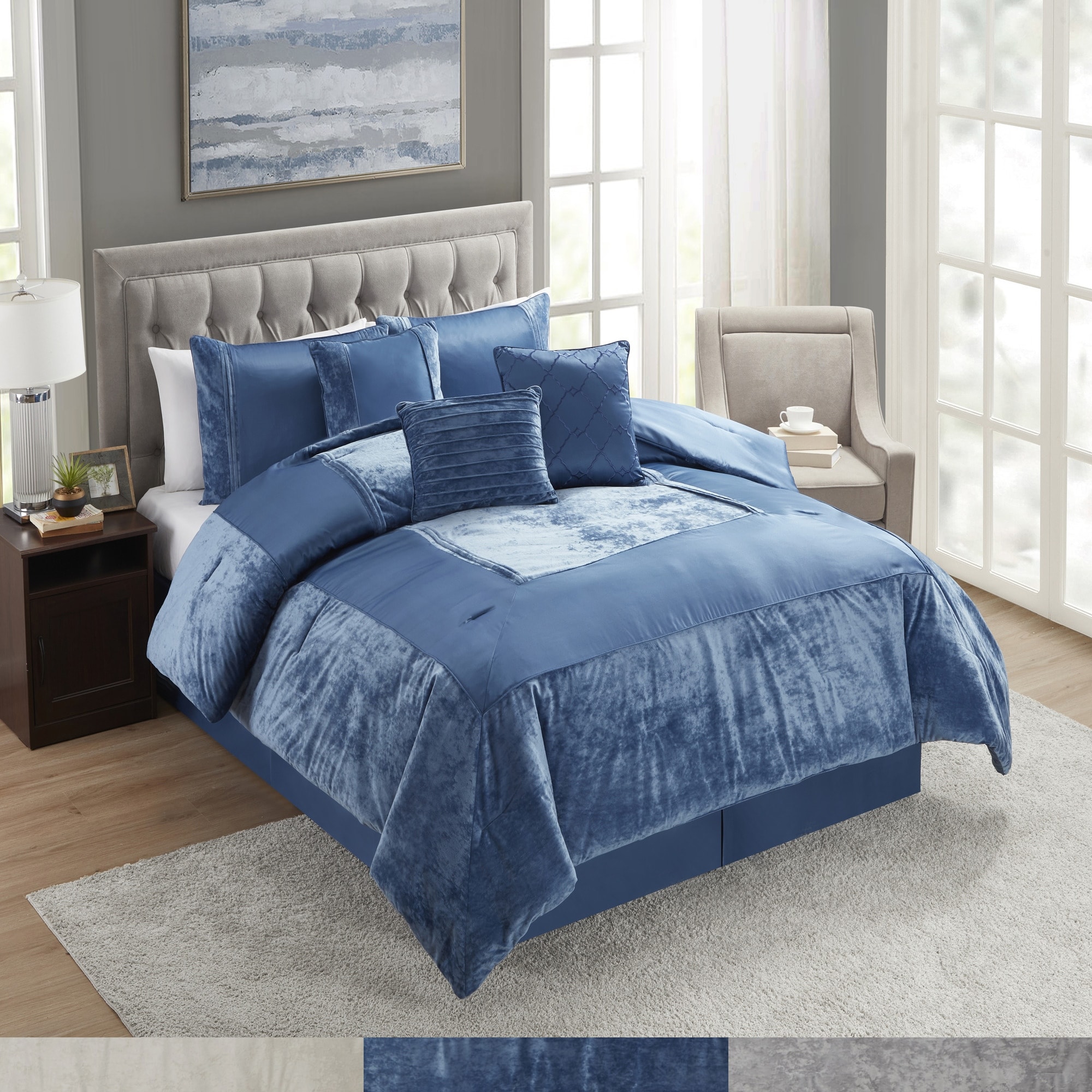 Sweet Home Collection 7 Piece Luna Crushed Velvet Elegant Bedding Set