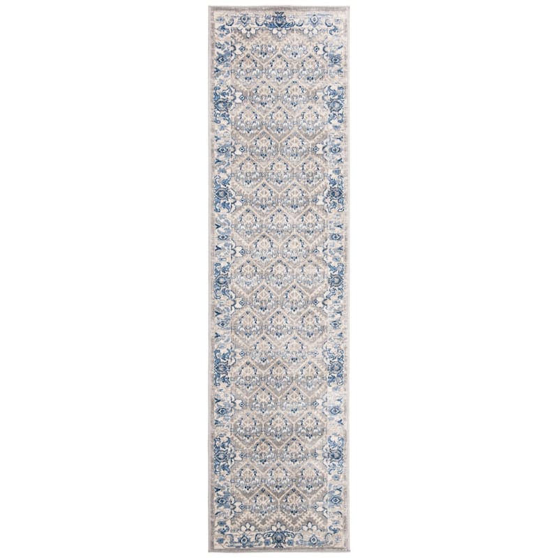 SAFAVIEH Brentwood Dile Oriental Damask Trellis Rug - Light Grey/Blue - 2' x 12'