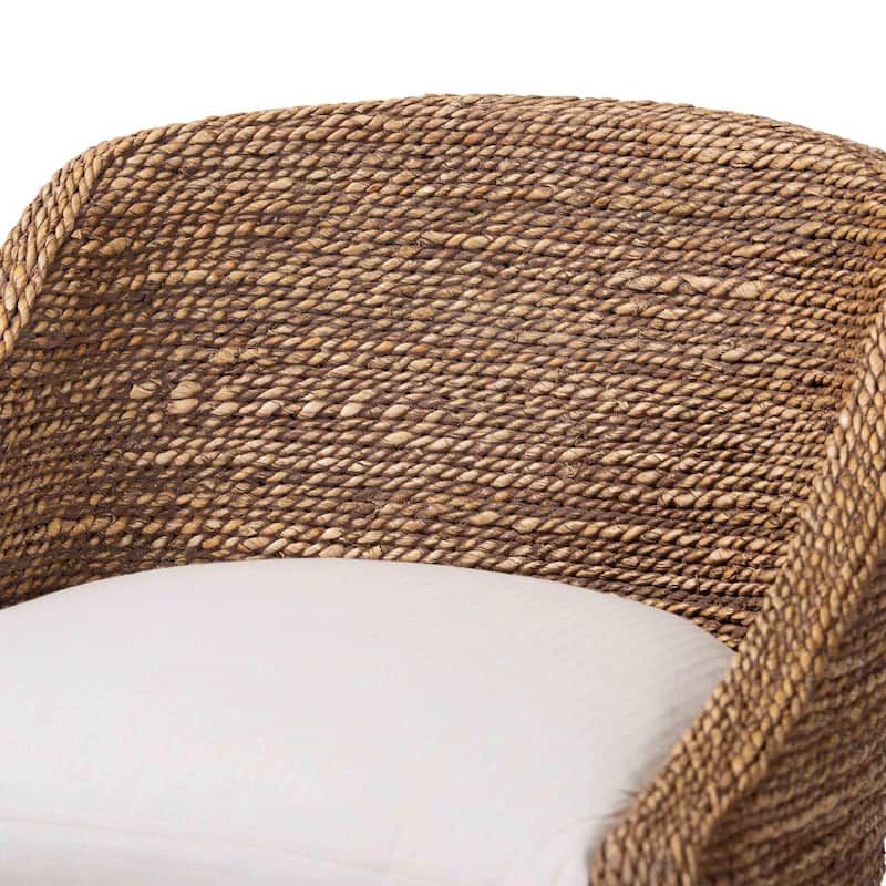 Jasper Seagrass Counter Stool with Mahogany Wood Frame - Coastal Seating with Woven Wingback and Cushioned Seat for Kitchen