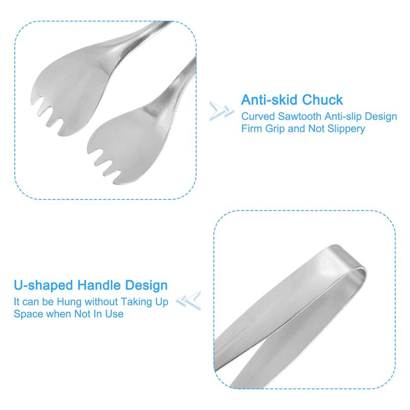Serving Tongs, 2pcs 6.5 Inch Stainless Steel Ice Tongs, Mini Sugar Tongs - Silver
