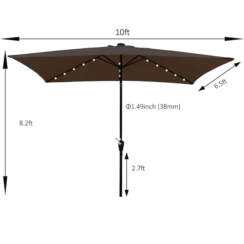 10 ft. Steel Rectangular Market Patio Umbrella,LED Lights