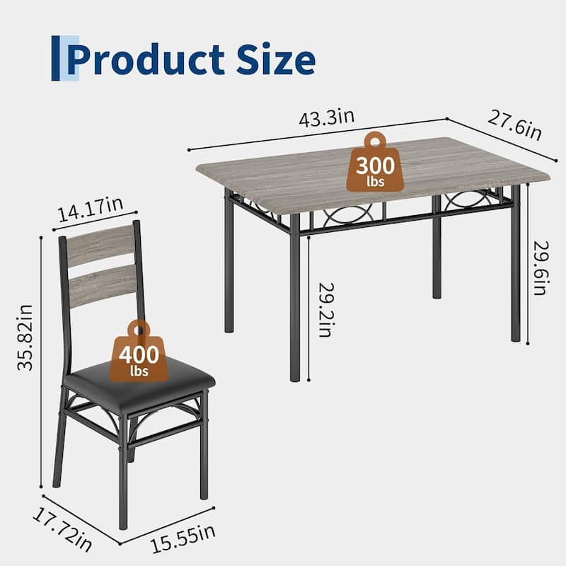 5 Piece Kitchen Dining Table and Chairs Set for 4 for Apartment Dining Room