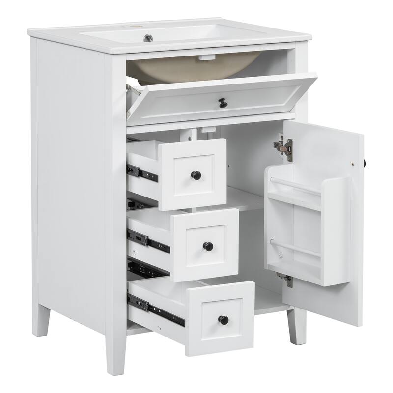Roomfitters 24" Bathroom Vanity with Sink, Solid Wood Legs, 4 Drawers & Cabinet with Adjustable Shelf