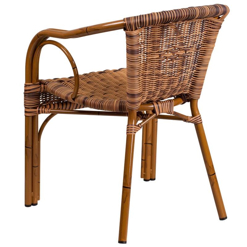 Rattan Restaurant Patio Chair with Bamboo-Aluminum Frame