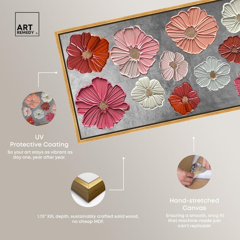 Floral Impasto Silver Panoramic Canvas by Art Remedy