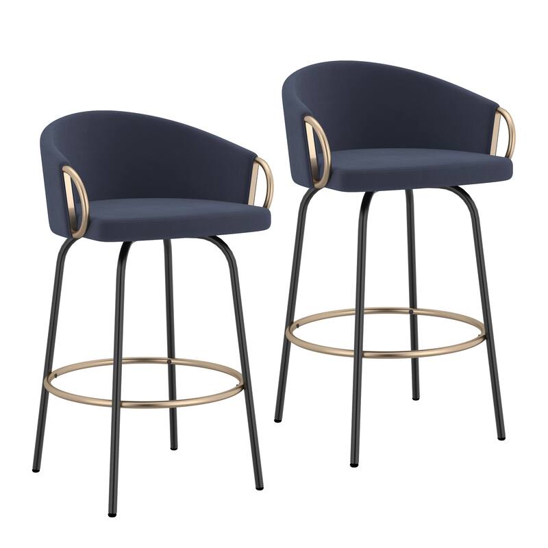 Set of 2 Contemporary Velvet & Metal 26" Counter Stool