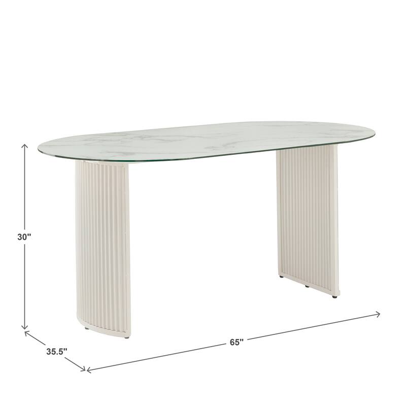 Pecos 65" White Metal Marble Pattern Tempered Glass Dining Table by iNSPIRE Q Modern