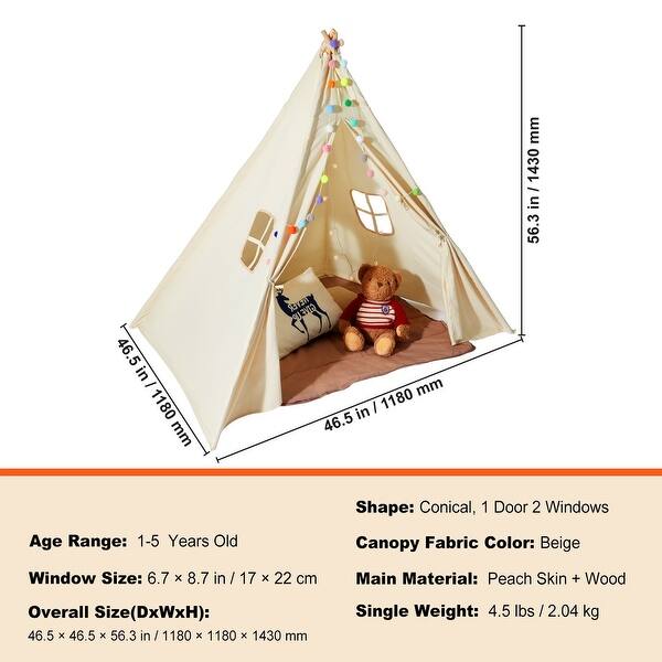 Kids Play Tent with Mat and Lamp Indoor Outdoor Tent for Toddlers - 46.5 x 46.5 x 56.3 in