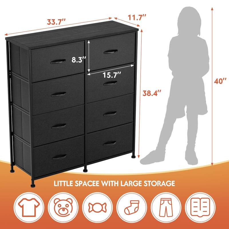 Furniwell 5 Drawer Fabric Dresser Wide Chest Of Drawers, Black