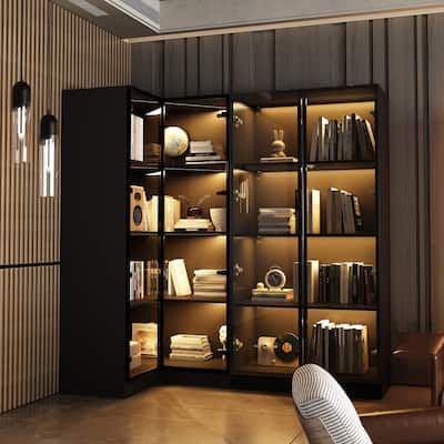 Display Glass Cabinet w/Multi-Color Light Storage Cabinet Bookshelves