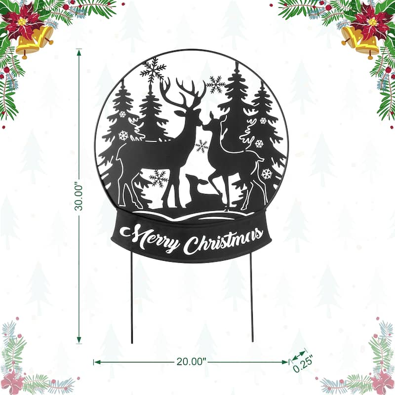Glitzhome 30"H Christmas Metal Silhouette Snowman or Reindeer Family Yard Stake Wall Decor (Two Function)