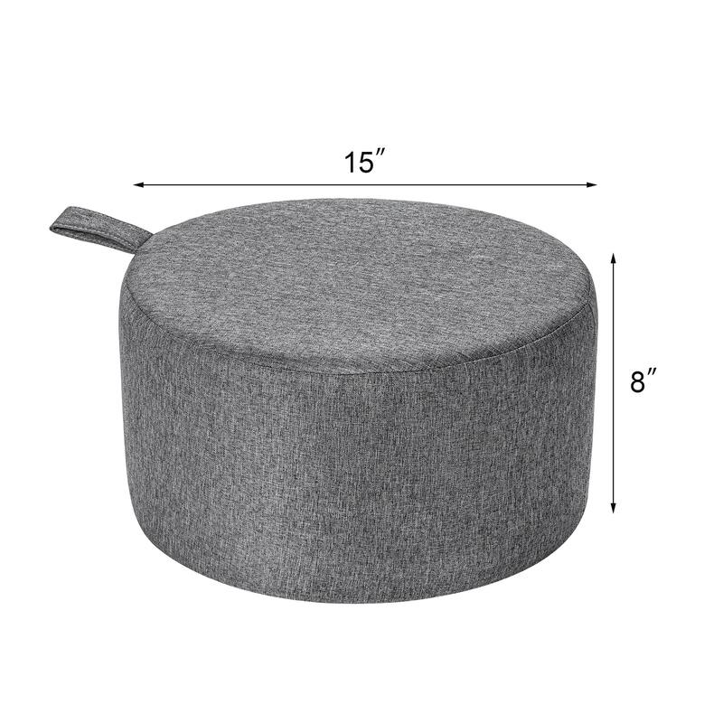 Adeco Linen Round Ottoman Footrest with Handle