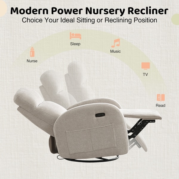dimension image slide 2 of 12, Power Swivel Rocker Glider Nursery Recliner with USB Port