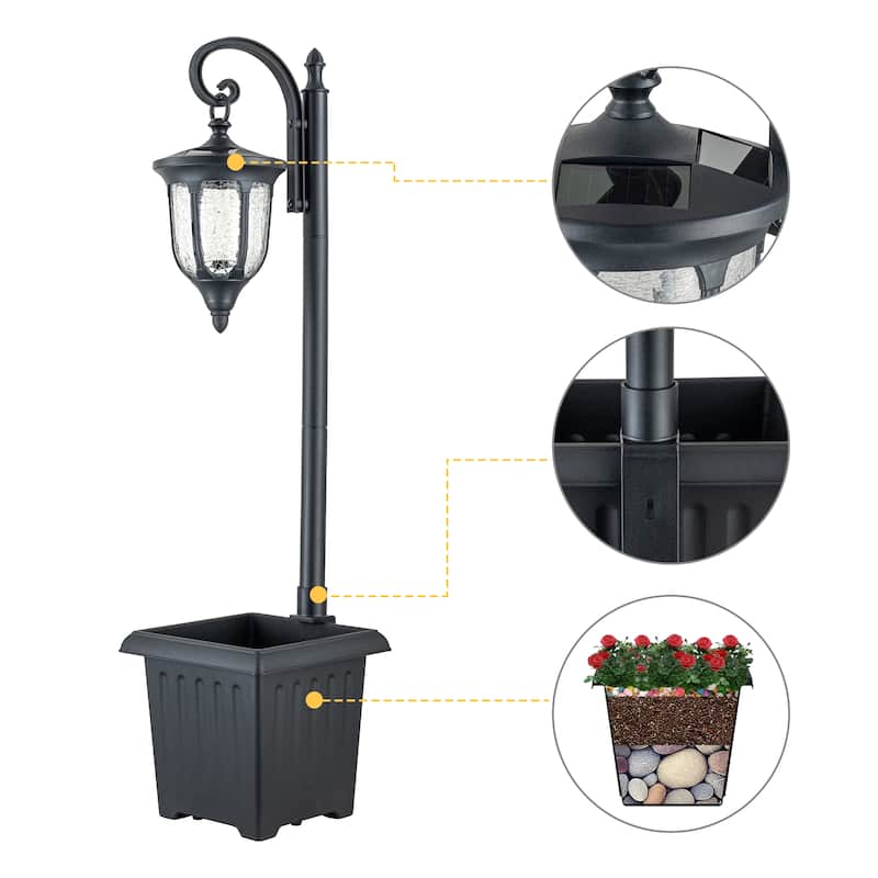 C Cattleya Integrated LED Solar Outdoor Post Light with Planter