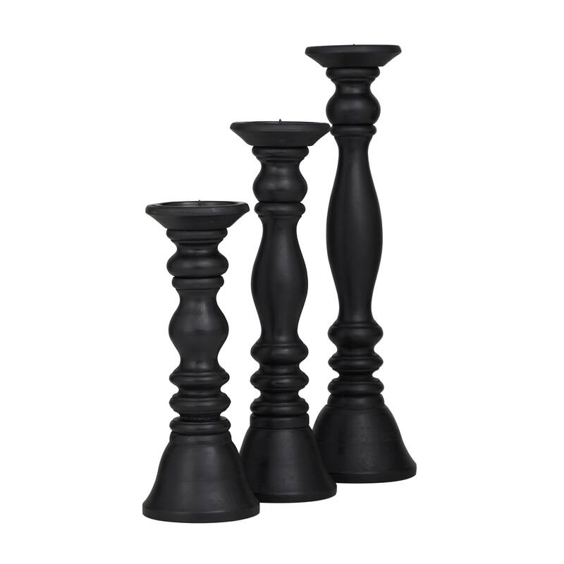 Brown, Light Brown, Gray or Black Wood Traditional Candle Holder (Set of 3) - S/3 18, 15, 12"H