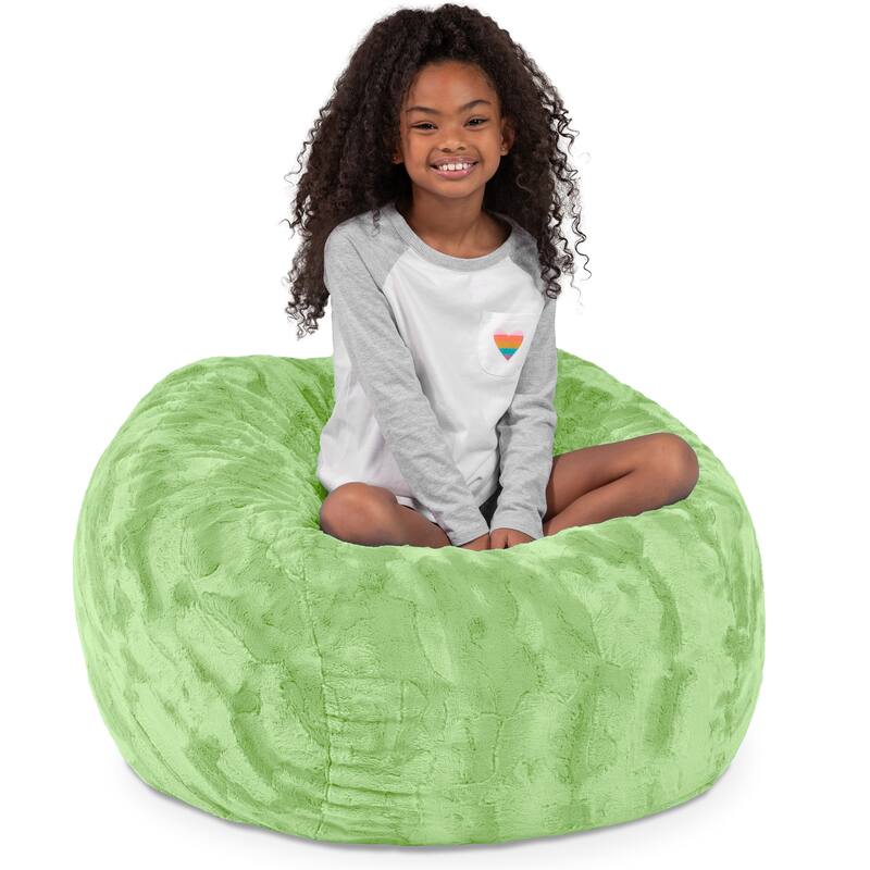 Jaxx Saxx 3 Foot Bean Bag Chair For Kids - Faux Fur - Fun Colors - Lime Green