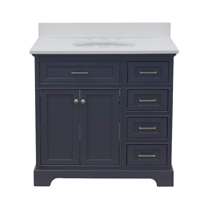 KitchenBathCollection Aria 36" Bathroom Vanity with Quartz Top