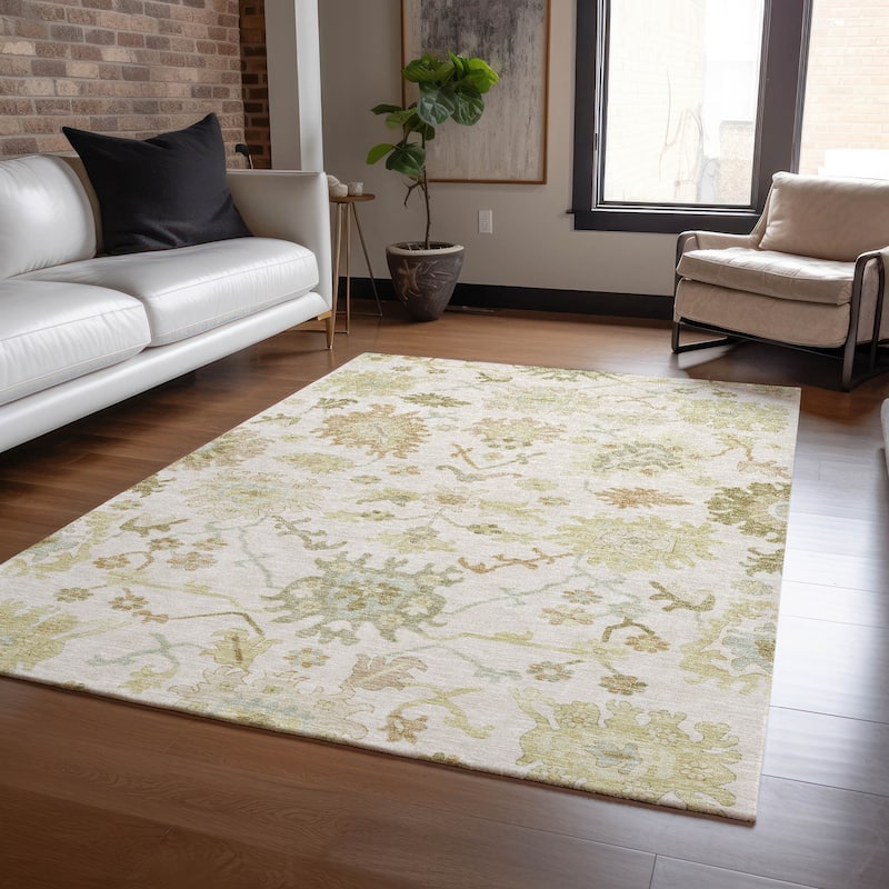 Machine Washable Indoor/ Outdoor Traditional Casual Chantille Rug - Ivory - 9' x 12'