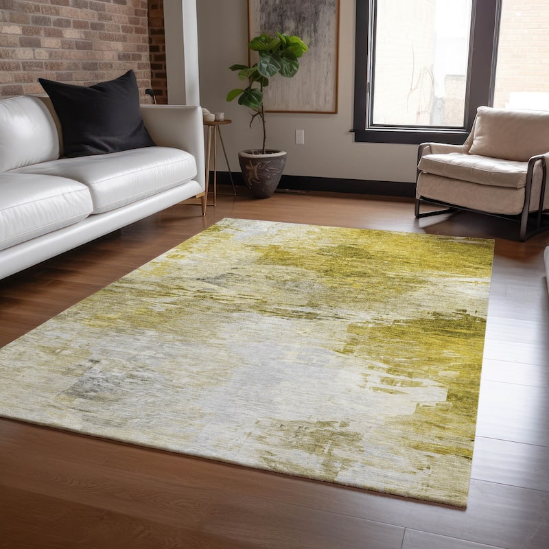 Machine Washable Indoor/ Outdoor Chantille Abstract Ombre Rug - Gold - 9' x 12'