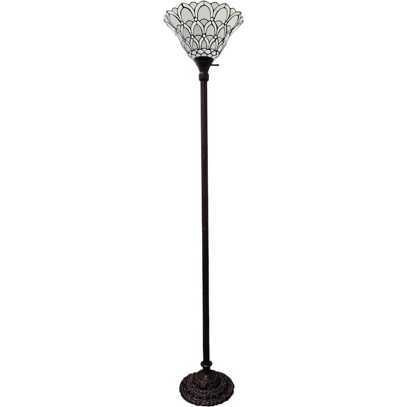 Brown Metal Traditional Floor Lamp with Stained Glass Bell Shade - 14” x 14” x 62” (D x W x H)