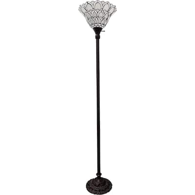 Brown Metal Traditional Floor Lamp with Stained Glass Bell Shade - 14” x 14” x 62” (D x W x H)