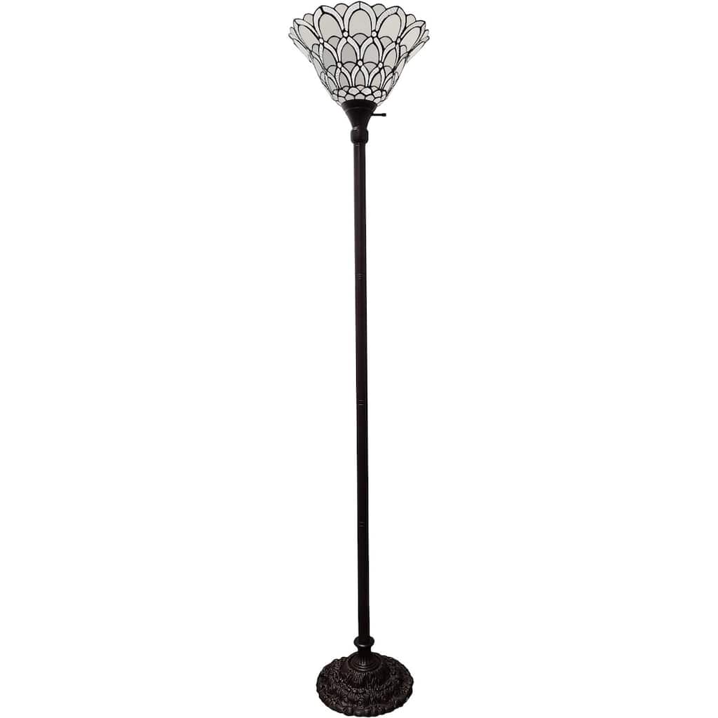 Brown Metal Traditional Floor Lamp with Stained Glass Bell Shade - 14” x 14” x 62” (D x W x H)